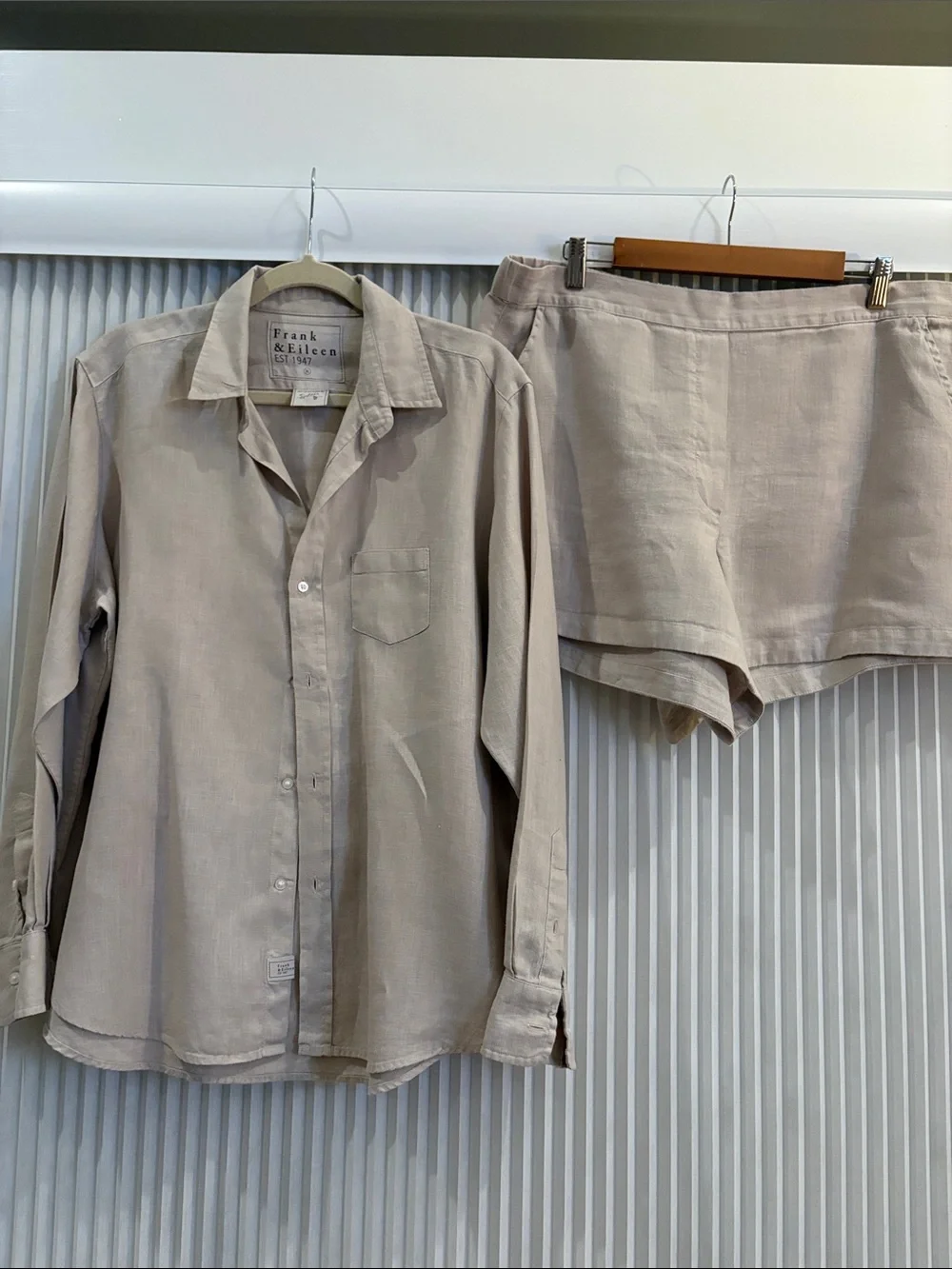 Frank & Eileen Amalfi Getaway Set in Sand Linen Button-Up Shirt & Shorts Set